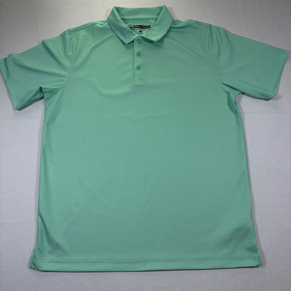 Pebble Beach Dry-Luxe Performance Polo Shirt Mens Large Mint Green Striped Golf